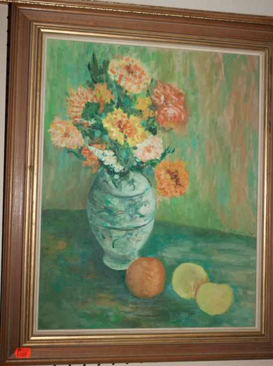 Appraisal: J Cook Still Life with Flowers and Fruit oil on