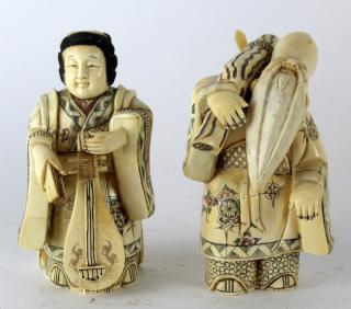 Appraisal: Lot of bone figural statues Lot of bone figural statues