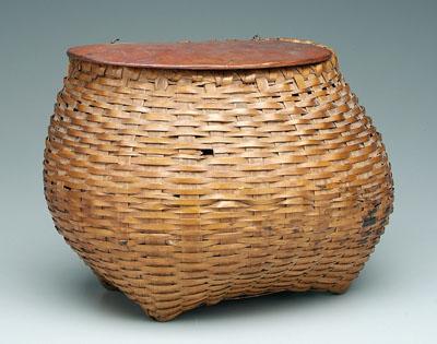 Appraisal: Maple split basket hand-planed hinged wooden lid two bentwood loops