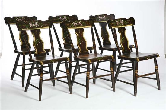 Appraisal: SIX DECORATED SIDE CHAIRS Pennsylvania th century Original white and