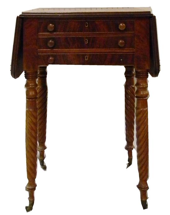 Appraisal: Work table American early th C mahogany and mahogany veneer