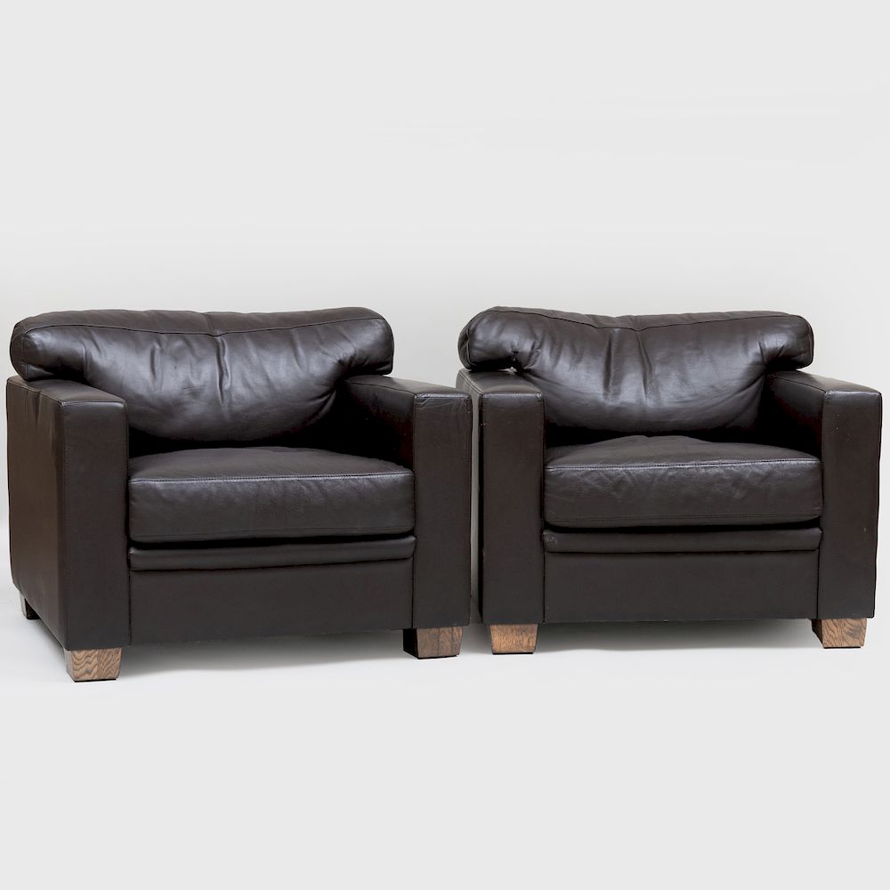 Appraisal: Pair of Ecart International Leather Club Chairs Designed by Jean-Michel