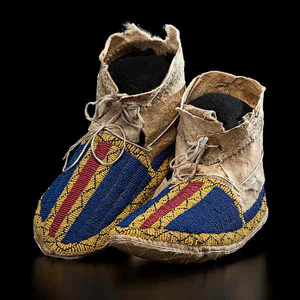 Appraisal: Sioux Beaded Hide Moccasins thread and sinew-sewn using bead colors