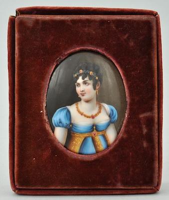 Appraisal: A Hand Painted Porcelain Miniature Portrait Plaque Probably Mme Recamier