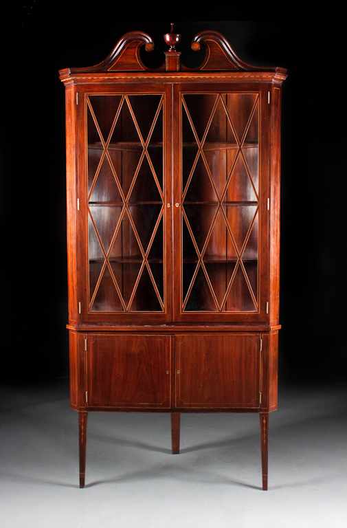 Appraisal: Cabinet made Federal style inlaid mahogany glazed panel corner cupboard