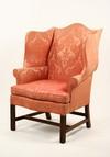 Appraisal: CHAIR - Circa s Chippendale style upholstered wing chair by