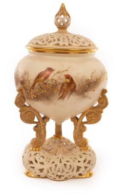 Appraisal: A Grainger Co reticulated vase and cover of ivory ground