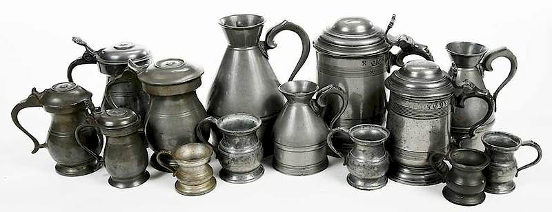 Appraisal: Assorted Pewter Vessels British th th century graduated set of