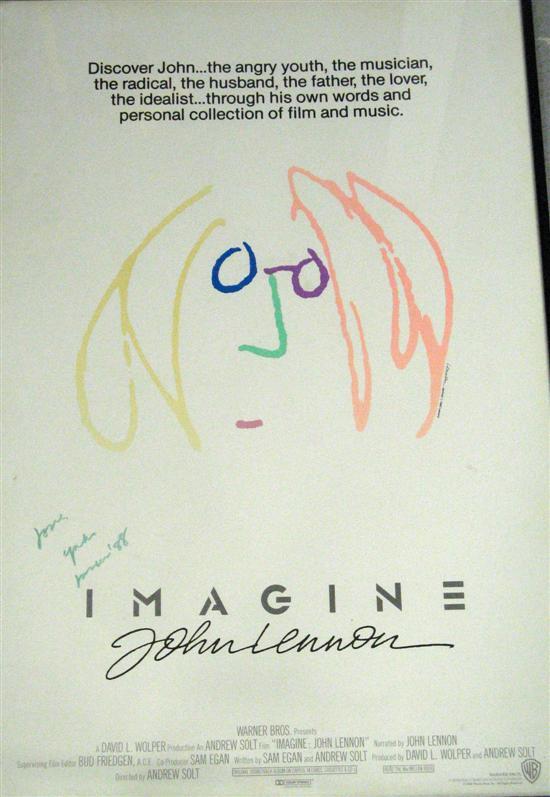 Appraisal: Imagine John Lennon film poster signed in pen by Yoko