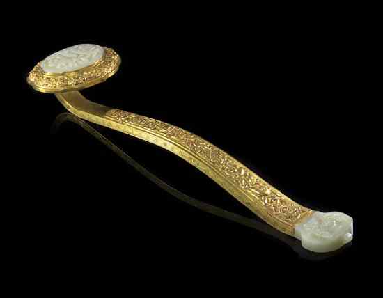 Appraisal: A Chinese Jade and Gilt Bronze Ruyi Scepter the head