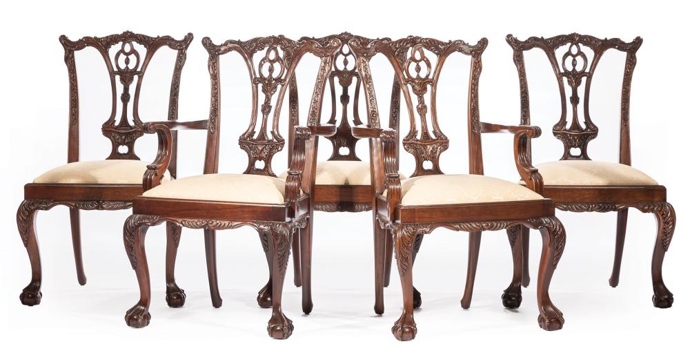 Appraisal: Eight Millender Chippendale-Style Carved Mahogany Dining Chairs incl two armchairs