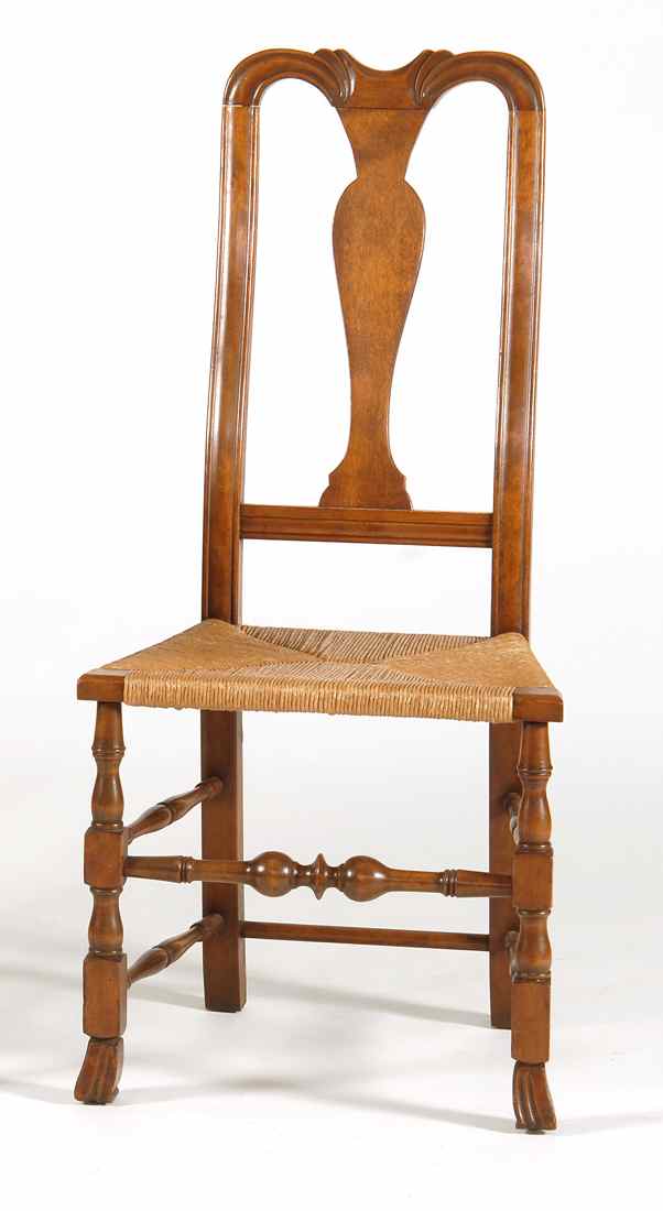 Appraisal: QUEEN ANNE-STYLE RUSH-SEAT SIDE CHAIR In maple with carved crest