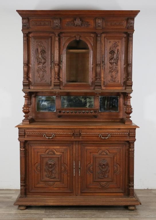 Appraisal: VICTORIAN RENAISSANCE REVIVAL BUFFETVictorian Renaissance Revival buffet Carved oak colonnade