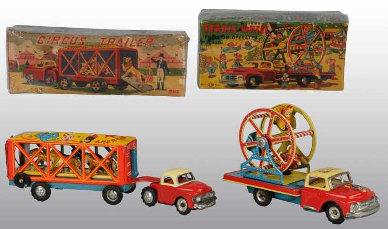 Appraisal: Lot of Tin Litho Circus Truck Friction Toys Description Japanese