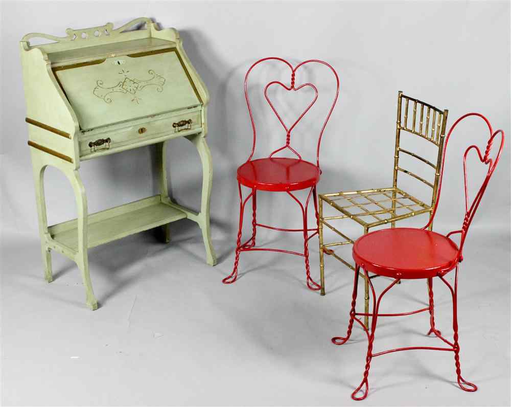 Appraisal: PAIR OF RED PAINTED ICE CREAM CHAIRS A GOLD PAINTED