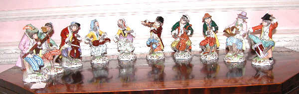 Appraisal: Set of Dresden Porcelain Monkey Band Figures with fine quality