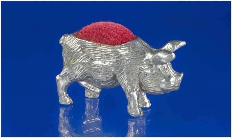 Appraisal: Silver Miniature Pin Cushion Realistically Modelled As A Pig Stamped