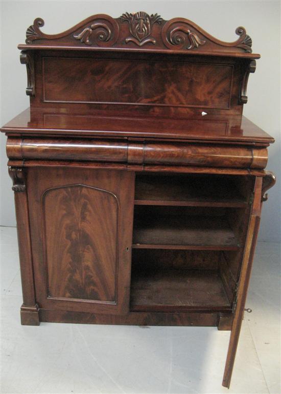 Appraisal: th century mahogany chiffonier with raised carved back two drawers