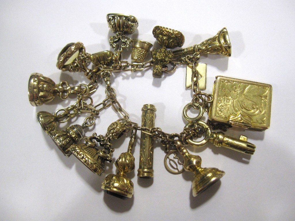 Appraisal: Gold charm bracelet with three small sized ct gold charms