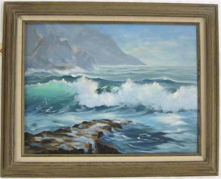 Appraisal: SEASCAPE OIL ON CANVAS with waves crashing on rocks th