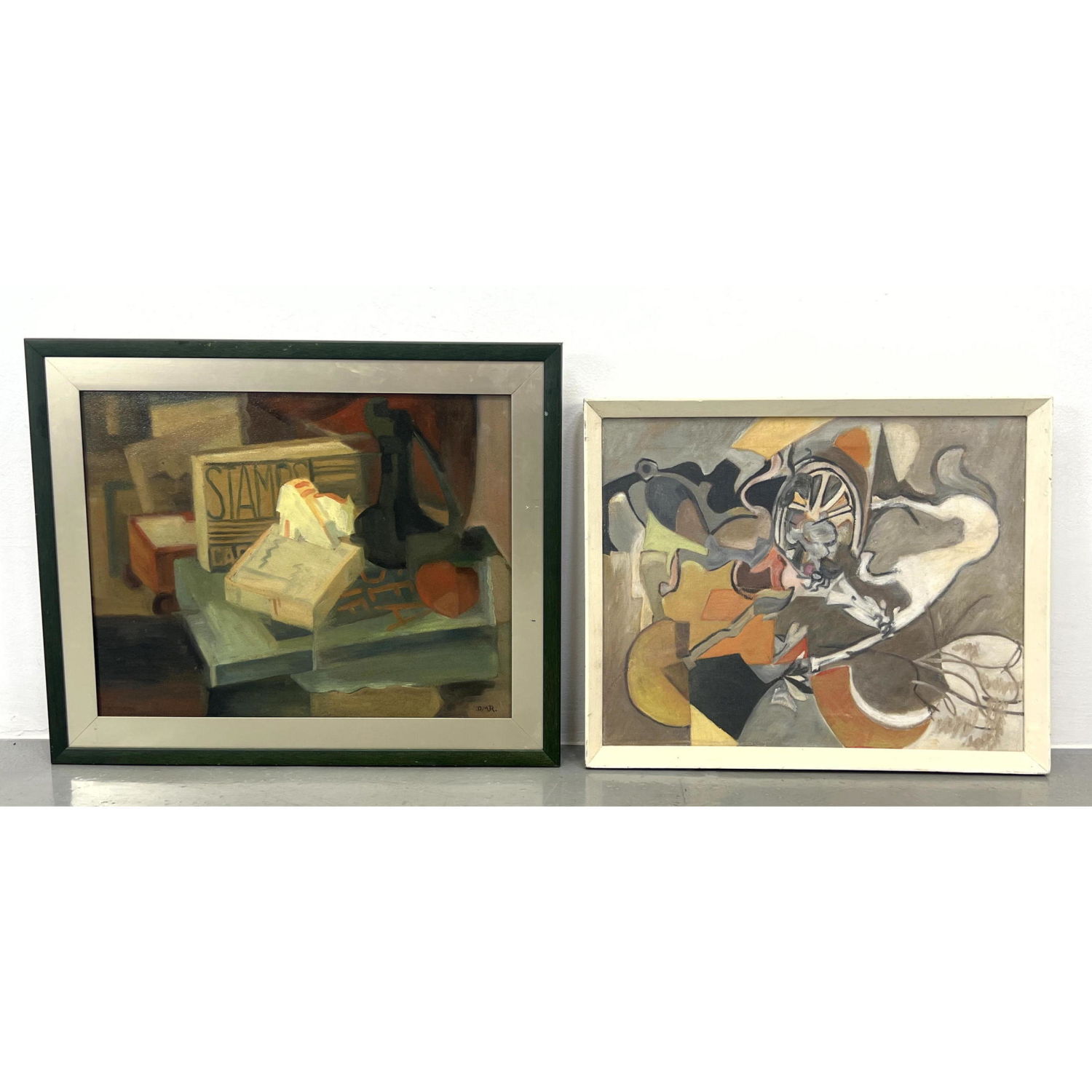 Appraisal: pc Modernist Paintings Still Life signed D M R Cubist