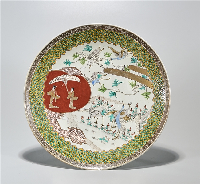 Appraisal: Chinese enameled porcelain charger depicting birds and figures D approx