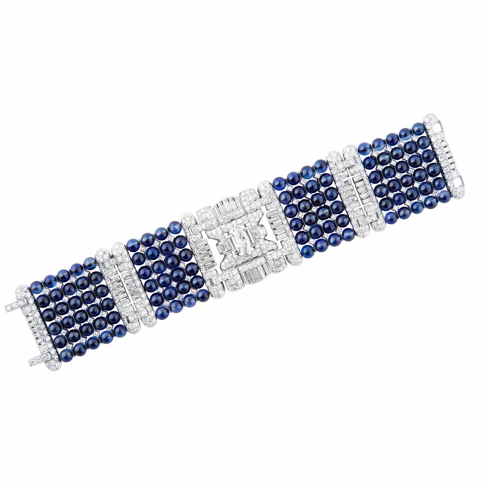 Appraisal: DIAMOND AND SAPPAHIRE BRACELET DIAMOND AND SAPPAHIRE BRACELET Art Deco