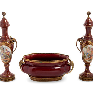 Appraisal: An Assembled French Gilt Metal Mounted Porcelain and Pottery Garniture