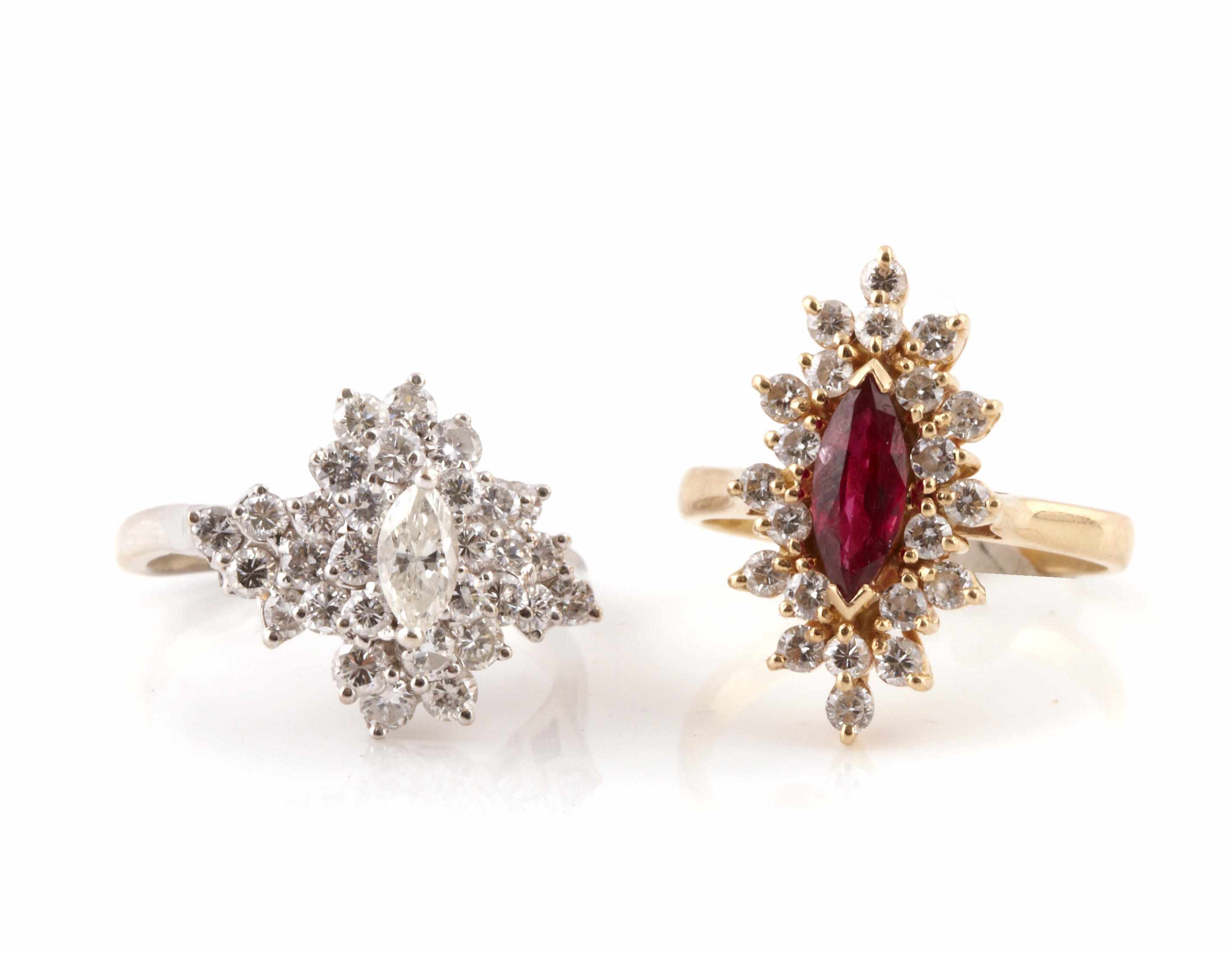 Appraisal: A group of two ruby diamond and k gold rings