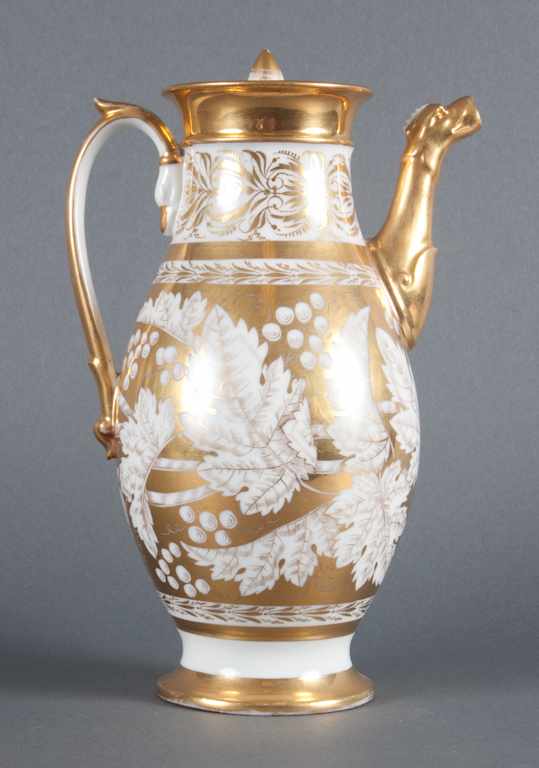 Appraisal: Porcelain de Paris gilt-decorated chocolate pot circa with grape cluster