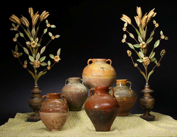 Appraisal: Collection of Five French Provincial Part-Glazed Pottery Two-Handled Confit Jars