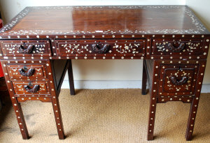 Appraisal: A th century Anglo-Chinese mother-of-pearl inlaid rosewood three-part desk with