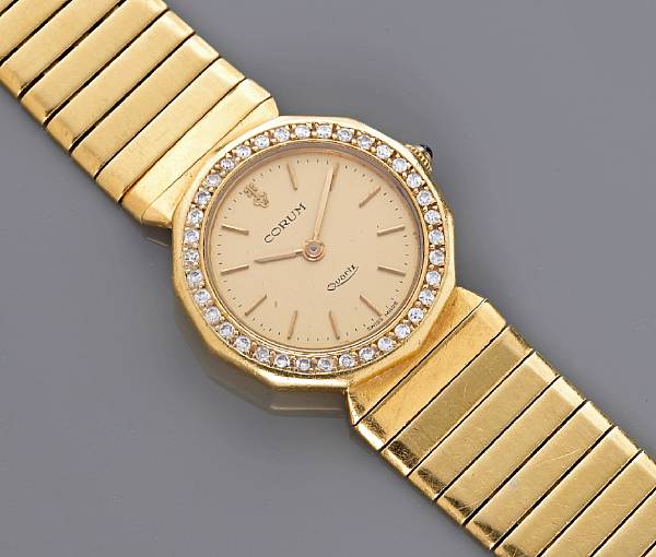 Appraisal: A lady s quartz and diamond bracelet wristwatch Corum watch