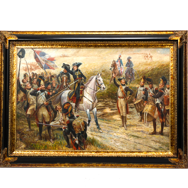 Appraisal: Napoleonic Military scene oil on canvas Signed Giacometti lower Image