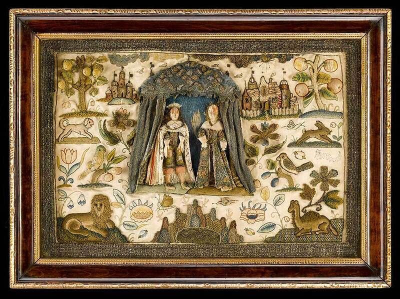 Appraisal: Charles II Silk and Metallic Thread Needlework British circa raised