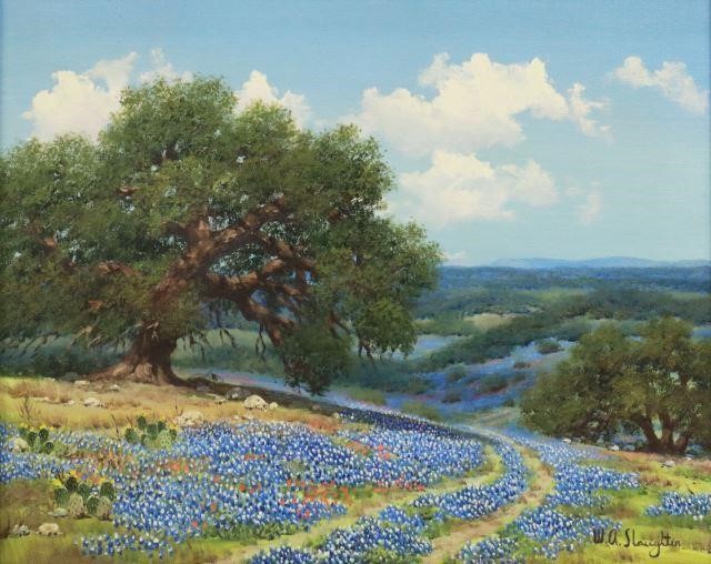 Appraisal: Framed oil on canvas painting Bluebonnet Trail signed lower right