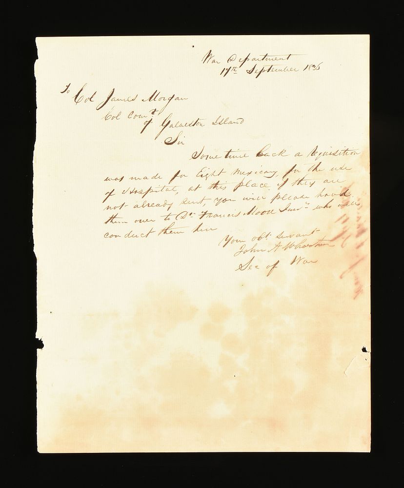 Appraisal: A REPUBLIC OF TEXAS MANUSCRIPT FROM JOHN A WHARTON SECRETARY