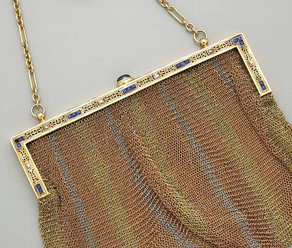 Appraisal: A sapphire diamond platinum and eighteen karat bicolor gold mesh