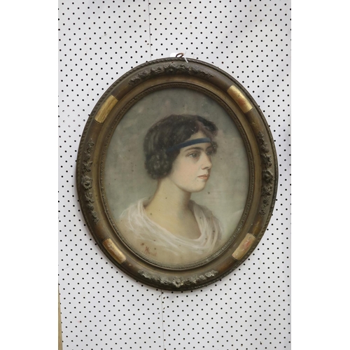 Appraisal: Antique French portrait of a female in gilt oval frame