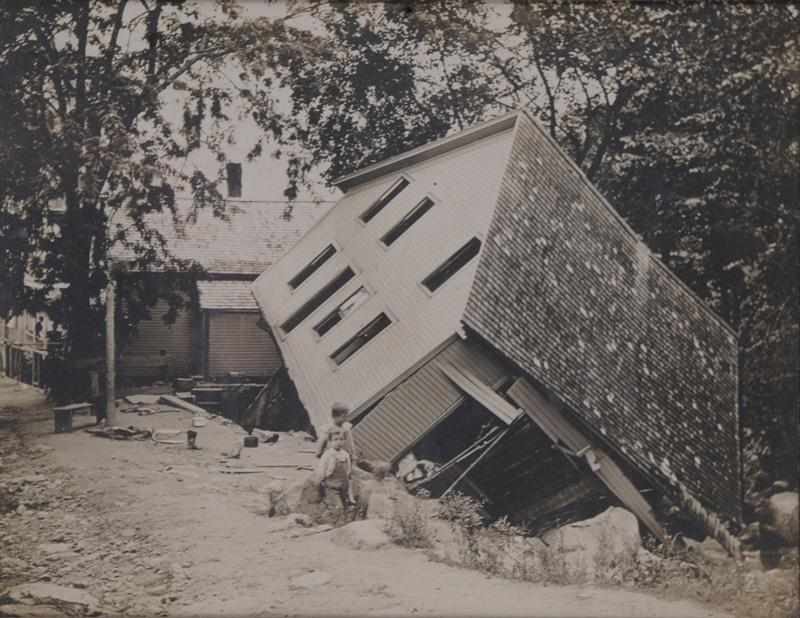 Appraisal: UNKNOWN DAMAGED HOUSE Silver print Provenance Property from the Collection