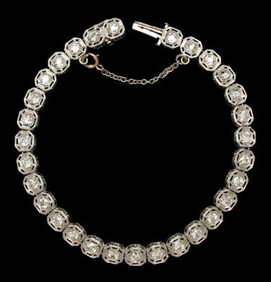 Appraisal: Platinum diamond bracelet Old European and brilliant-cut diamonds estimated total