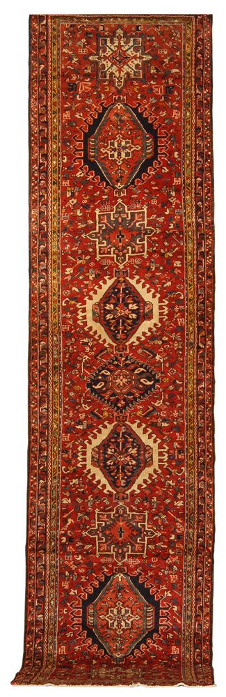 Appraisal: ORIENTAL RUG KARAJA RUNNER ' x ' Nine geometric medallions