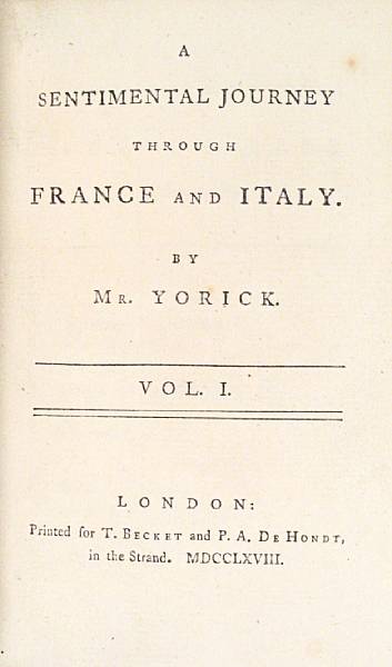 Appraisal: STERNE LAURENCE - A Sentimental Journey through France and Italy