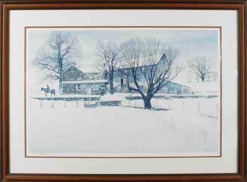 Appraisal: Peter Sculthorpe pencil signed lithograph of a winter landscape x