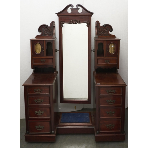 Appraisal: A Victorian mahogany pedestal dressing table c the central mirror