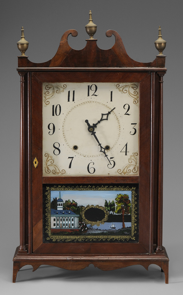 Appraisal: Eli Terry Pillar-and-Scroll Clock American early th century pediment with