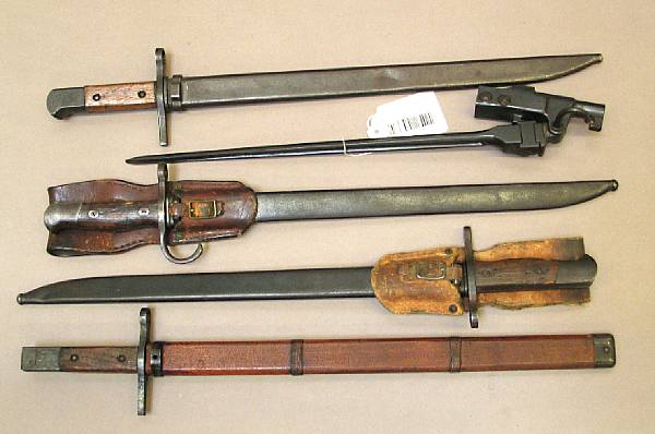 Appraisal: A lot of five Japanese bayonets Comprising M folding bayonet