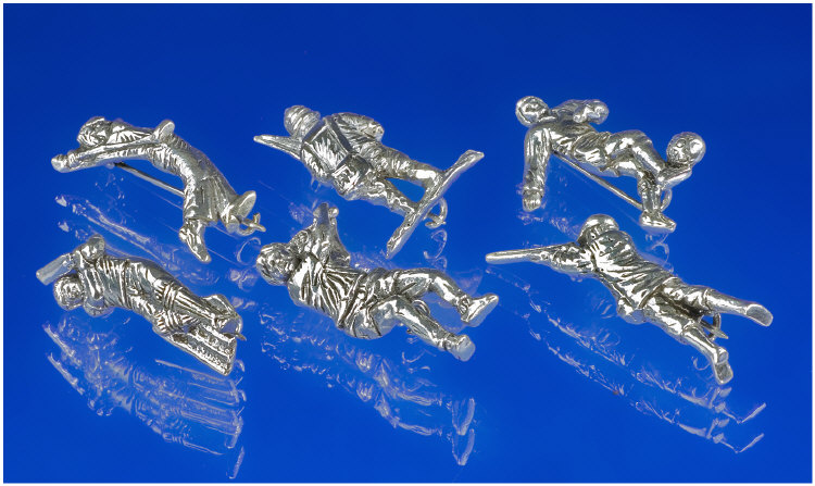 Appraisal: Collection Of Silver Brooches Modelled As Sporting Themes Comprising Tennis