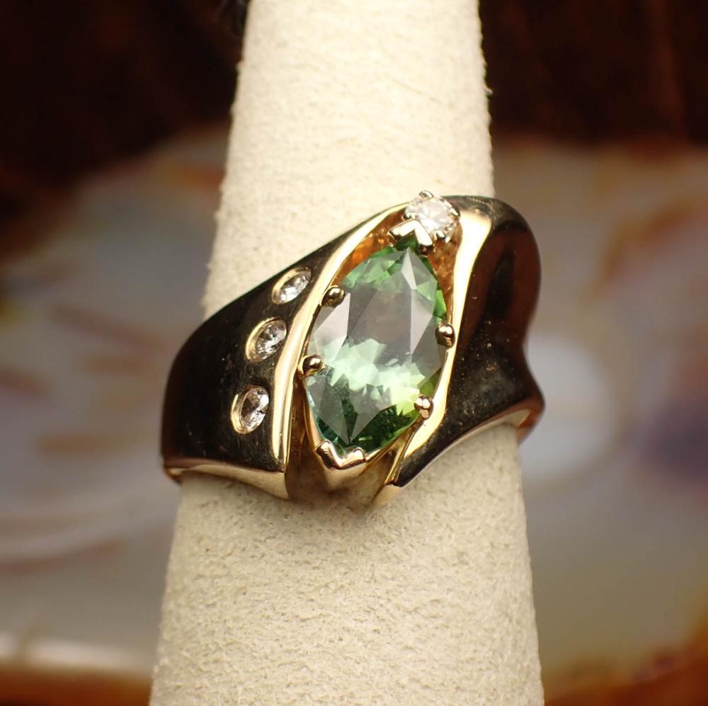 Appraisal: GREEN TOURMALINE DIAMOND AND FOURTEEN KARAT GOLD RING WITH APPRAISAL