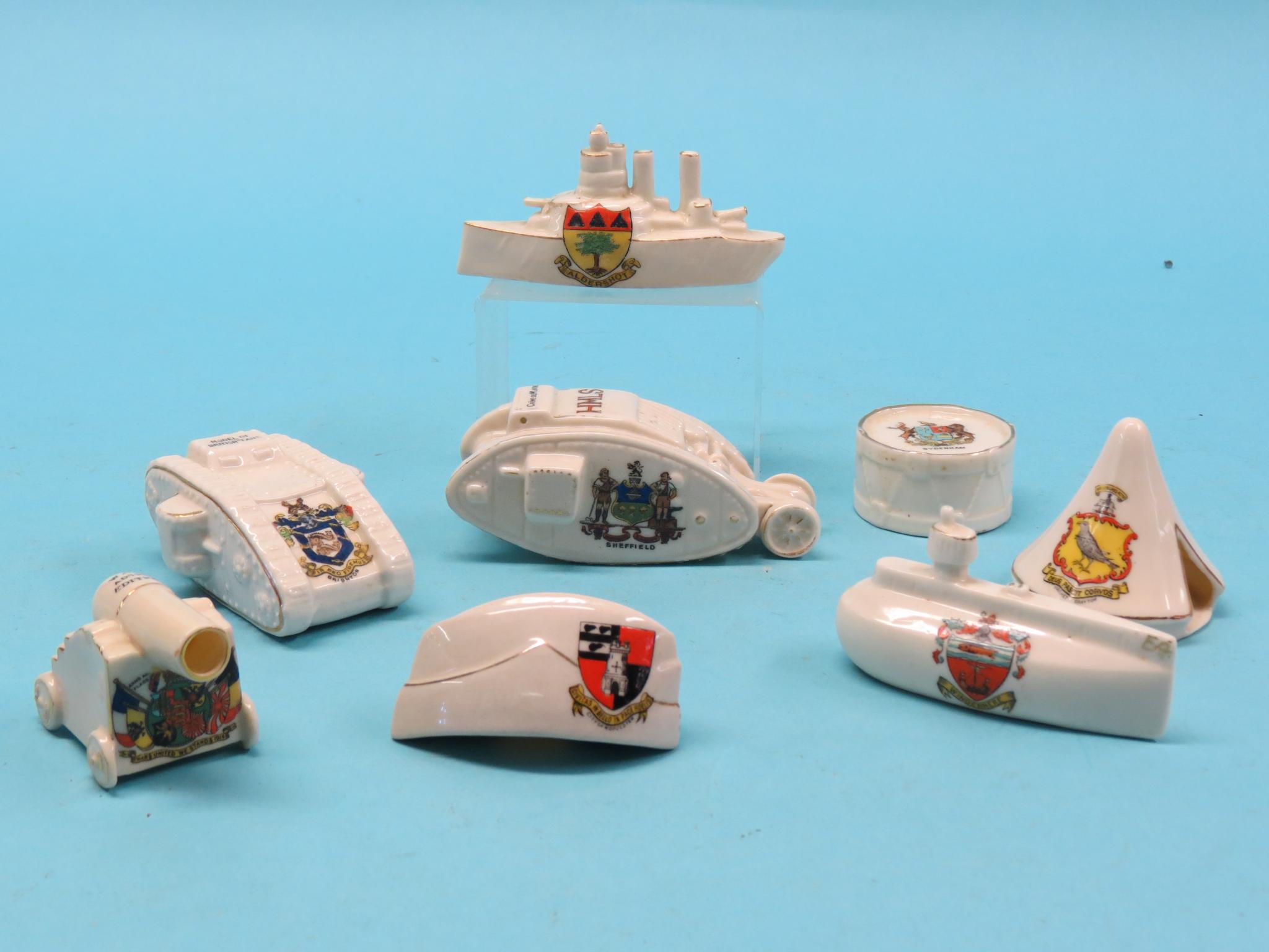 Appraisal: WWI - related crested china models eight items total including